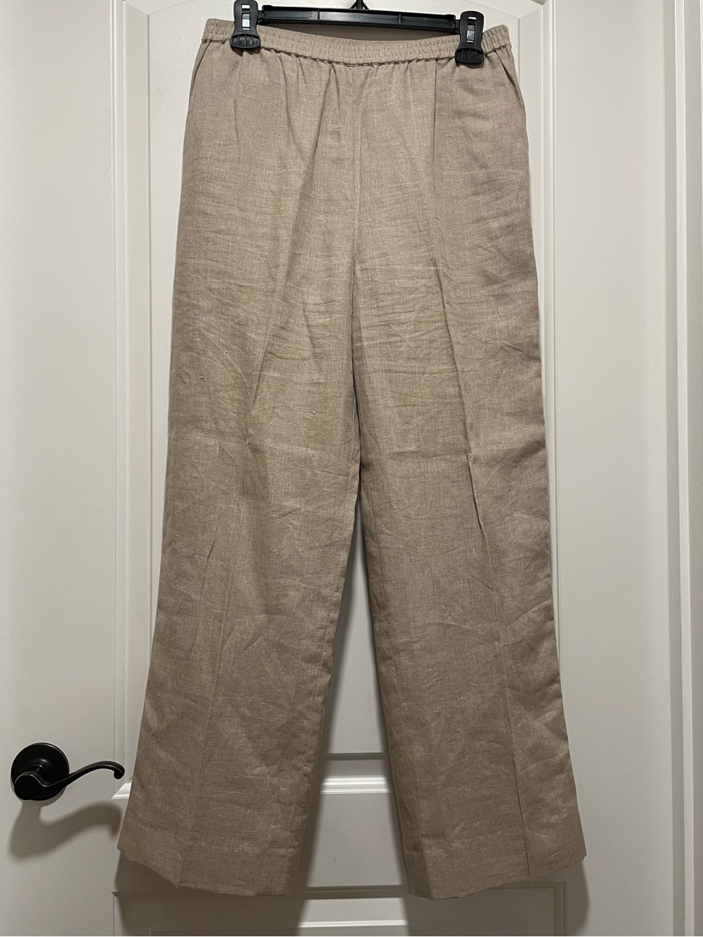 Vintage Lux Neiman Marcus Tan Straight Leg 100% Linen Elastic Waist Pants Sz S